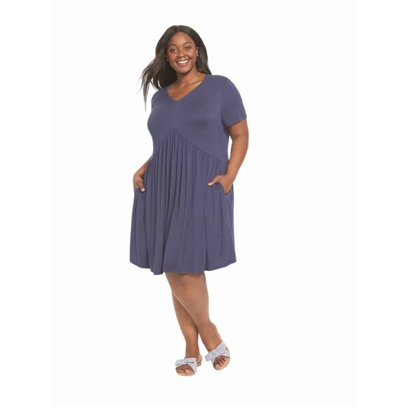 Lane Bryant Short Sleeve Babydoll Fit & Flare Mood Indigo Plus Size 30/32 - Picture 14 of 14